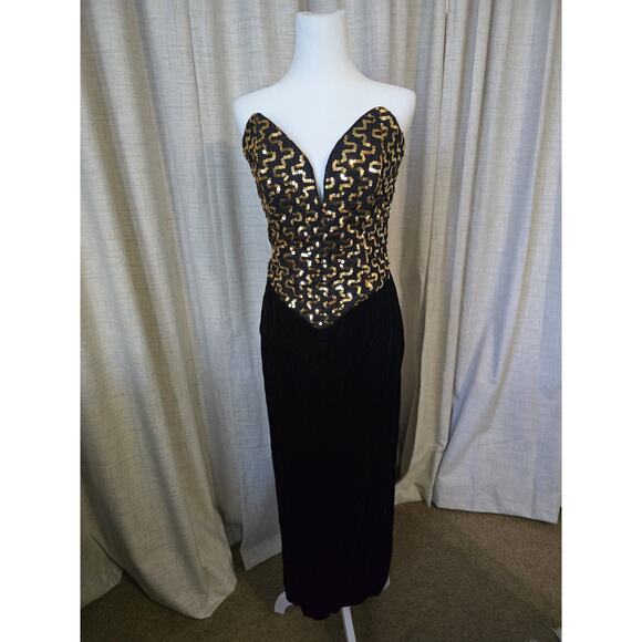 Gunne Sax Jessica Mcclintock dress size 11 black velvet sequins vintage,  Glamour